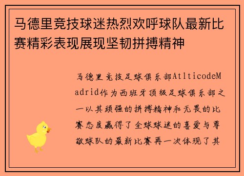马德里竞技球迷热烈欢呼球队最新比赛精彩表现展现坚韧拼搏精神
